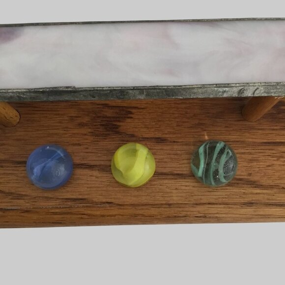 Vintage Stained Glass Kaleidoscope Toy Art Glass Marbles on Oak Wood Stand 9x4 - Picture 7 of 11